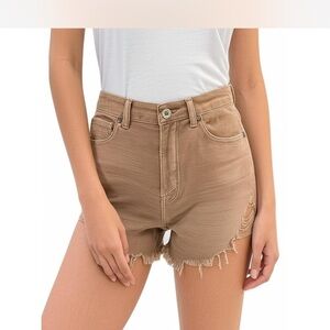 American Eagle Tan Distressed Highest Rise Mom Shorts